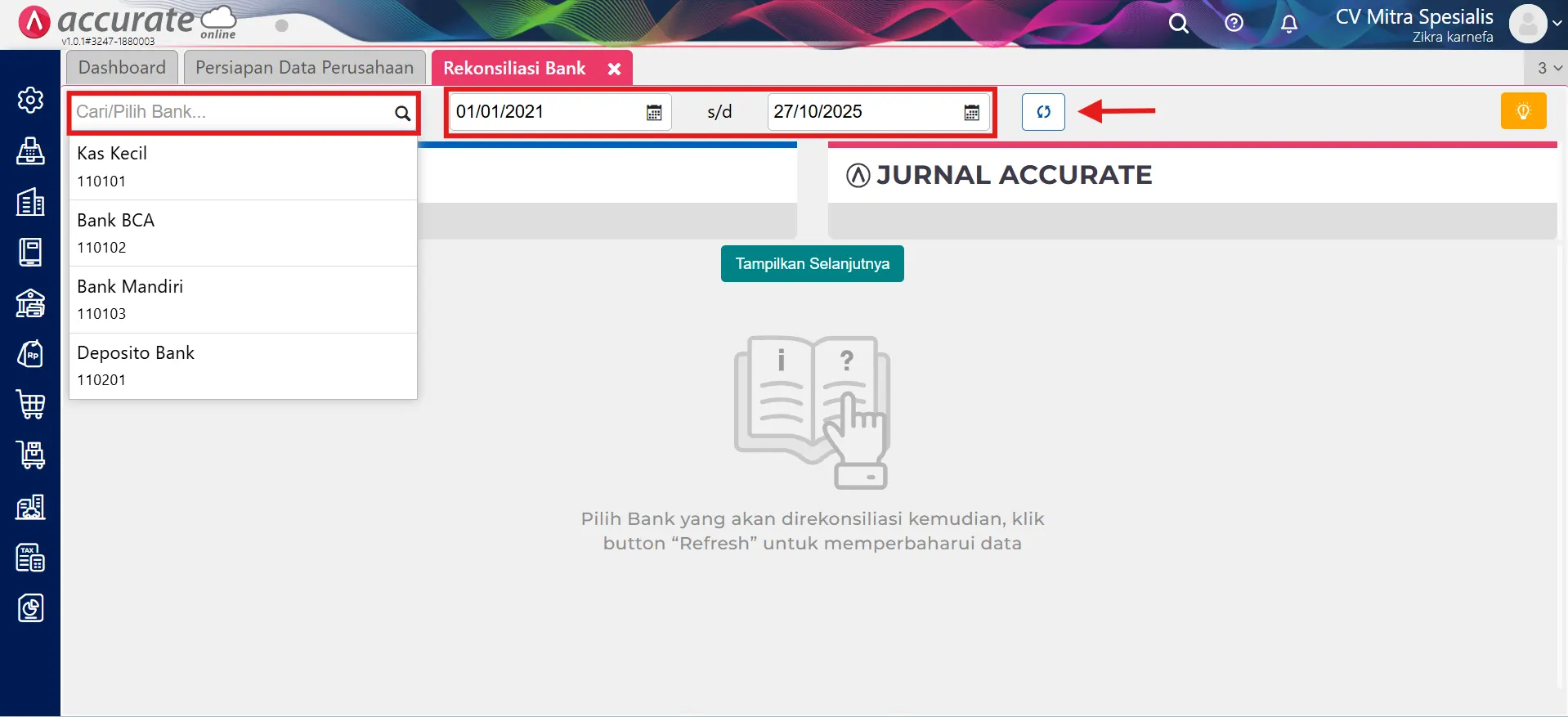 menghapus rekening koran